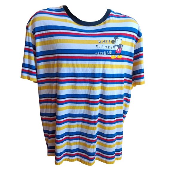 XL Y2K Vintage Walt Disney World Mickey Mouse Striped T-Shirt Ringer - Picture 2 of 6